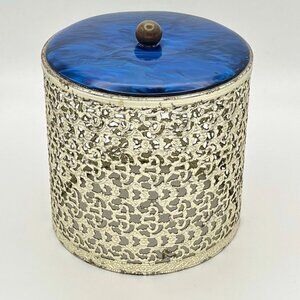 Vintage Hollywood Regency Filigree Tissue Cover Blue Lucite Top Mid Century Glam